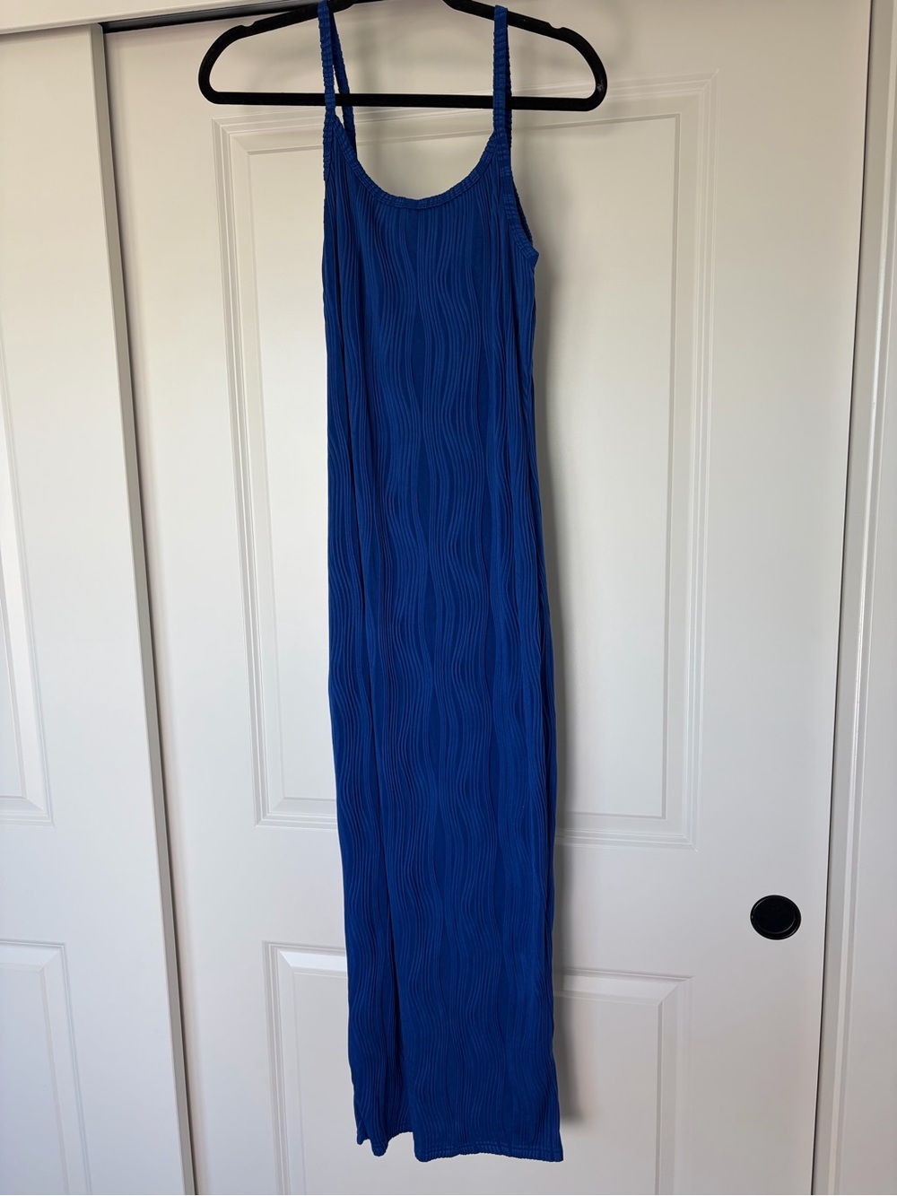 Blue Sleeveless Maxi Dress - Elegant Ribbed Knit